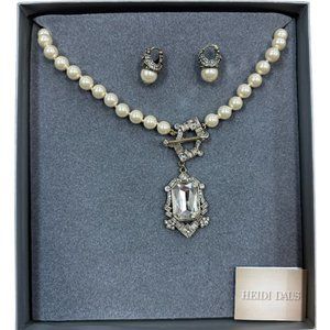 Heidi Daus Deco Edition Beaded Toggle Necklace and Earring Set Cream